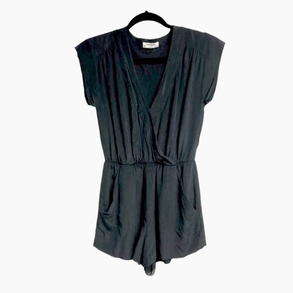 ARITZIA Babaton Corbett Silk Shorts Faux Wrap Romper Black S - Picture 1 of 7